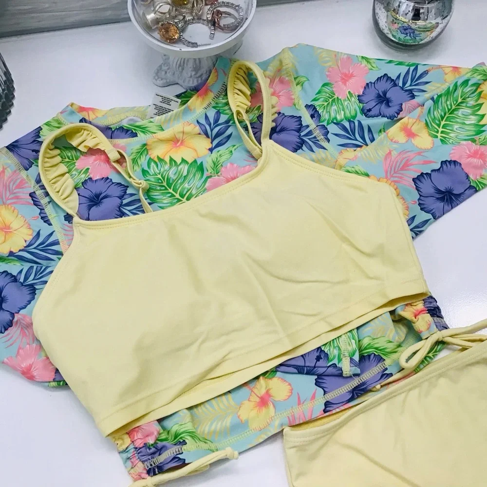 Ruffle Butts Hibiscus Floral Rashguard Swim Set Sz 16